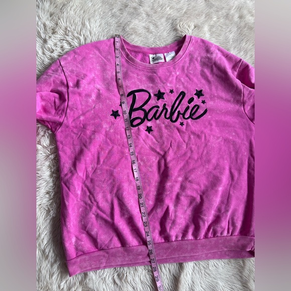 Barbie Hot Pink Acid Wash Embroidered Star Sweatshirt Size Large / L - Picture 6 of 7
